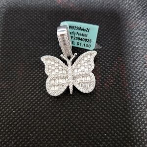 925 Silver Moissanite Baguette Butterfly Pendant